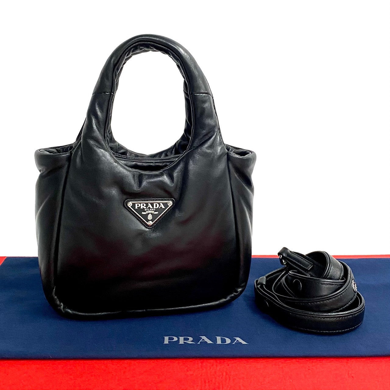 PRADA Shoulder Bag leather black Soft padding