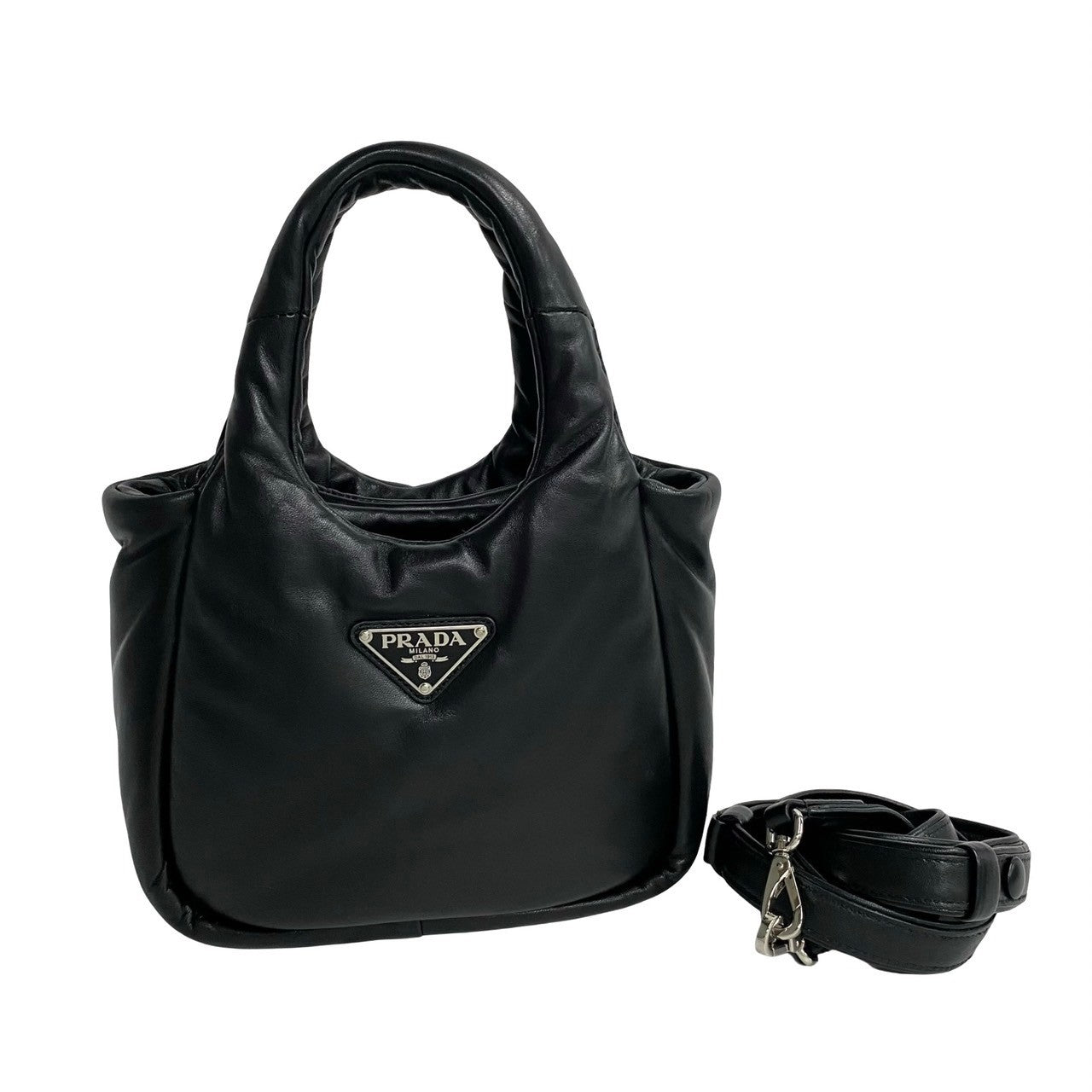 PRADA Shoulder Bag leather black Soft padding