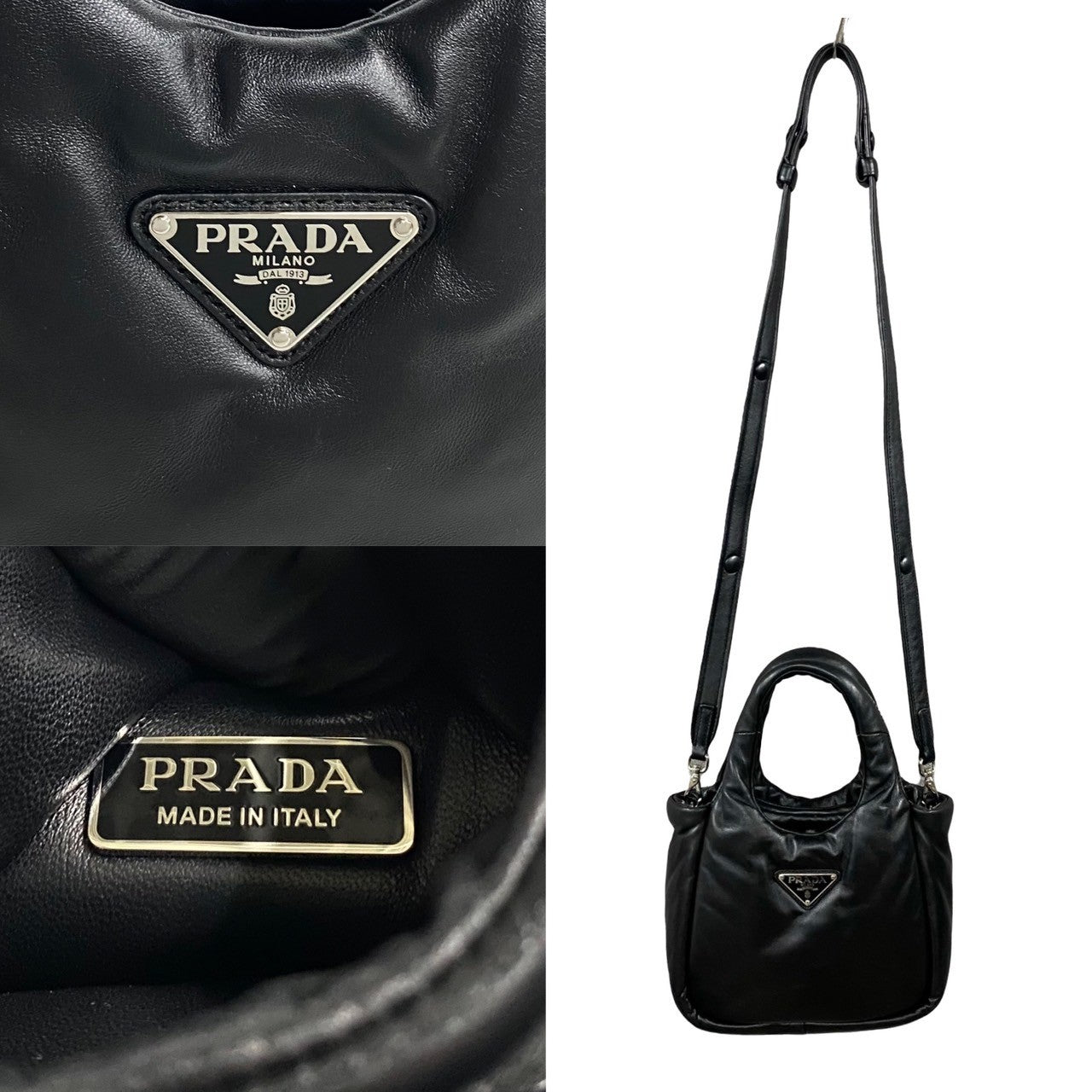 PRADA Shoulder Bag leather black Soft padding