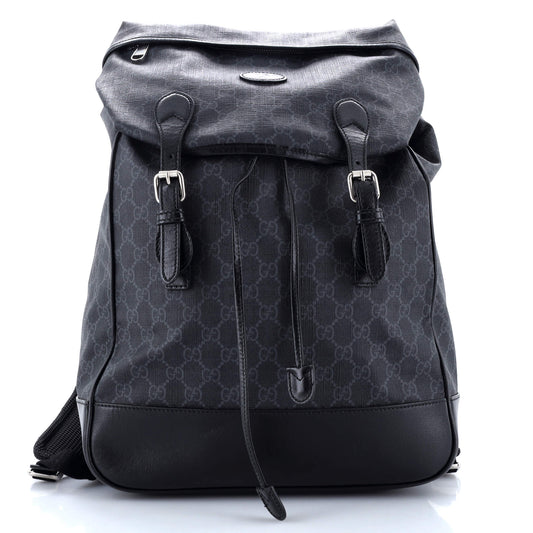 Interlocking G Patch Drawstring Flap Backpack GG Coated Canvas Medium