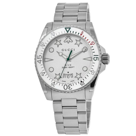 Gucci Dive 40mm Silver & White Steel Men's Watch