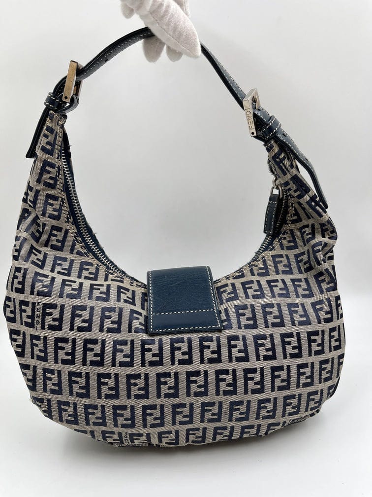 Vintage Fendi Half-Moon bag in blue Zucchino Canvas