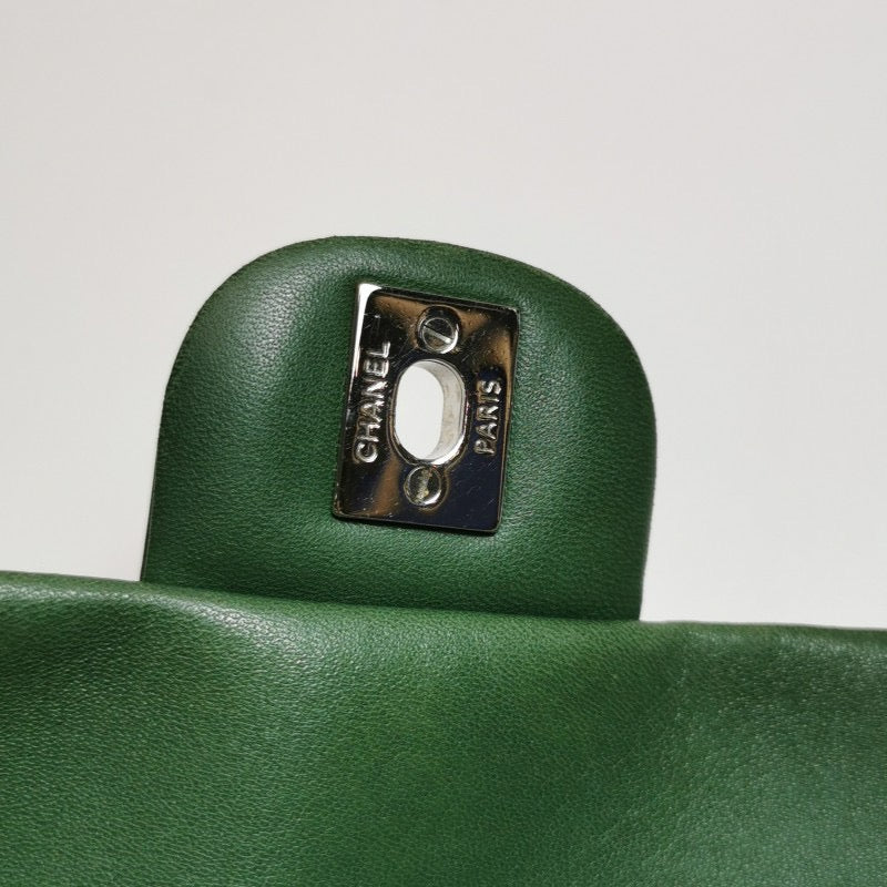 Chanel Envelope Clutch with Chains Shoulder Bag Dark Green Patent Leather