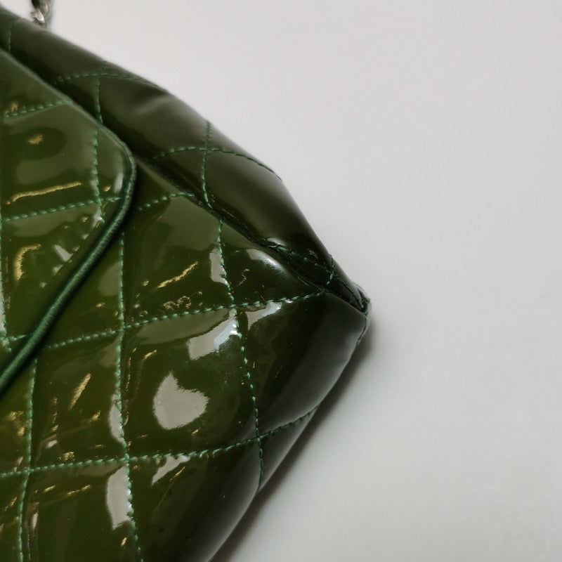 Chanel Envelope Clutch with Chains Shoulder Bag Dark Green Patent Leather