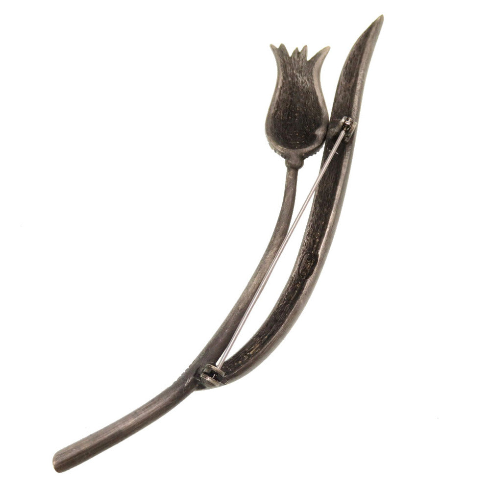 Christian Dior Brooch Metal, Rhinestone Silver Tulip