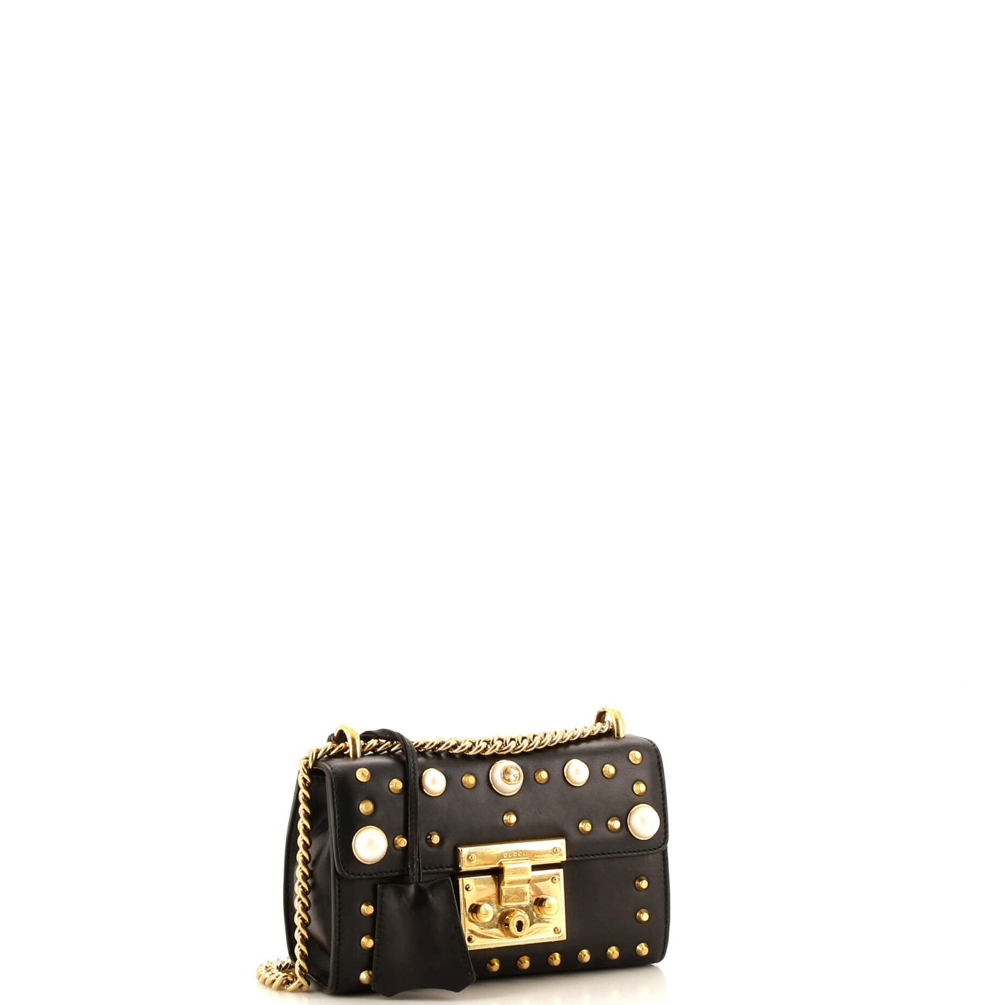 Pearly Padlock Shoulder Bag Studded Leather Small