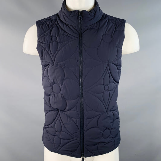 LOUIS VUITTON Size M Navy Quilted Polyamide Blend Logo Zip Up Vest