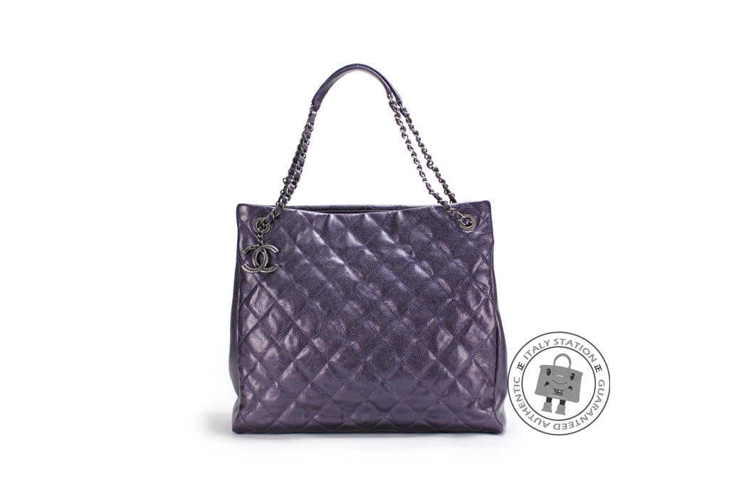 Chanel A67389 CC Shopping Bag IN Iridescent Metallic Purple  Calfskin Shoulder Bags Bkhw