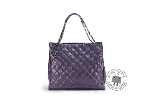 Chanel A67389 CC Shopping Bag IN Iridescent Metallic Purple  Calfskin Shoulder Bags Bkhw