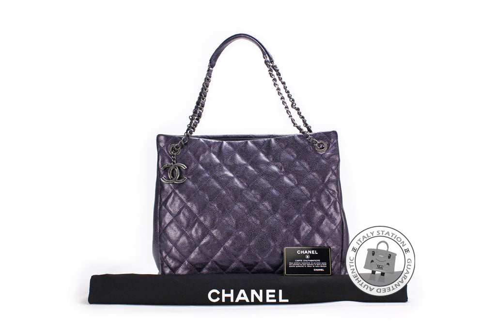 Chanel A67389 CC Shopping Bag IN Iridescent Metallic Purple  Calfskin Shoulder Bags Bkhw