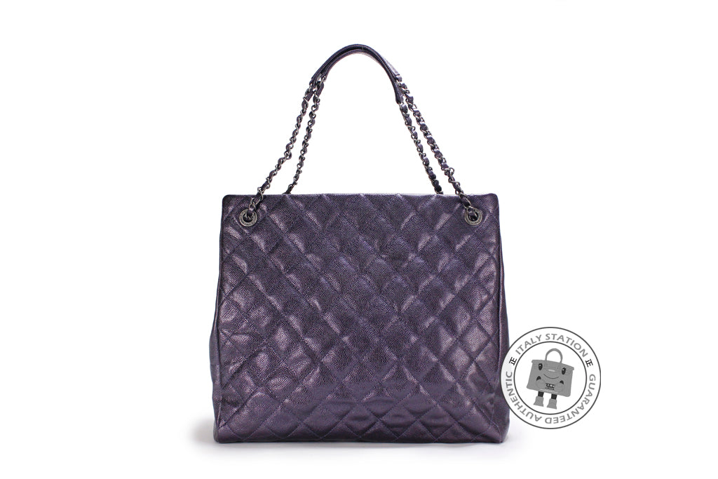 Chanel A67389 CC Shopping Bag IN Iridescent Metallic Purple  Calfskin Shoulder Bags Bkhw