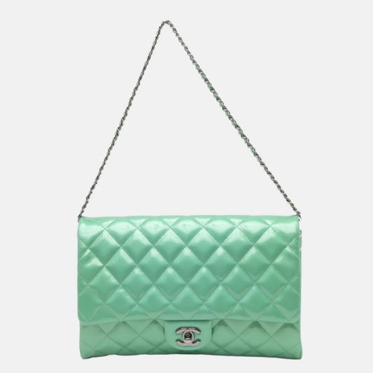 Chanel Envelope Clutch with Chains 2013 Shoulder Bag Apple Green Patent Leather