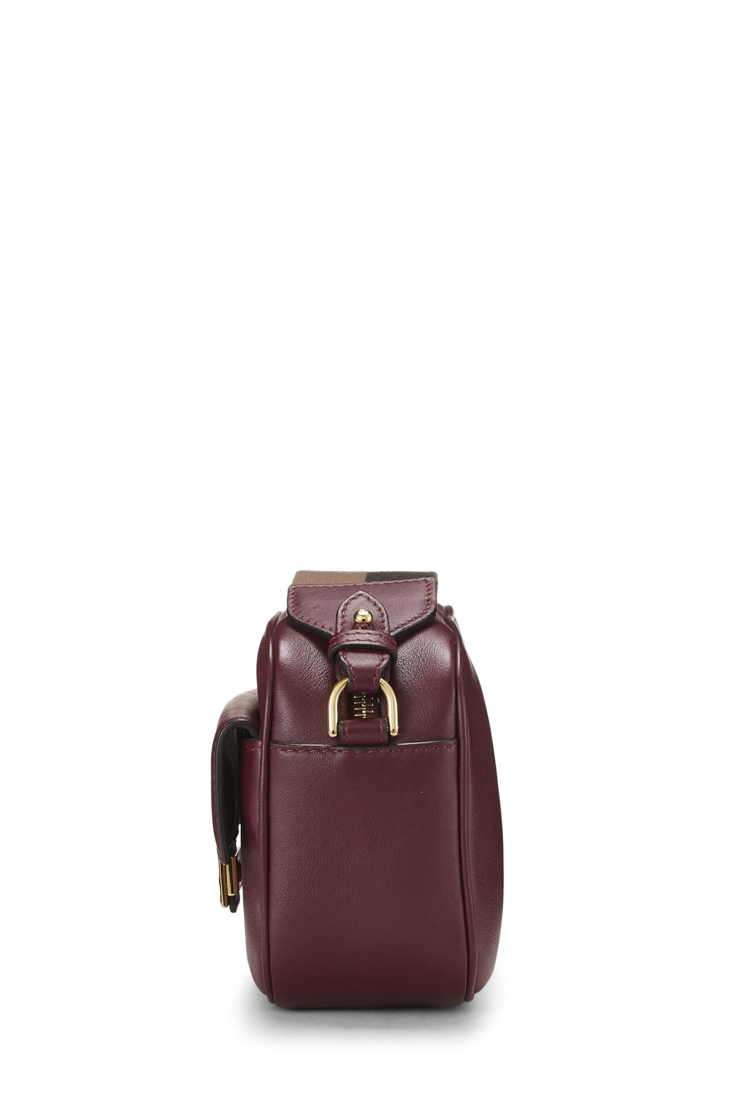 Fendi,  Burgundy Leather Baguette Camera Medium, Burgundy