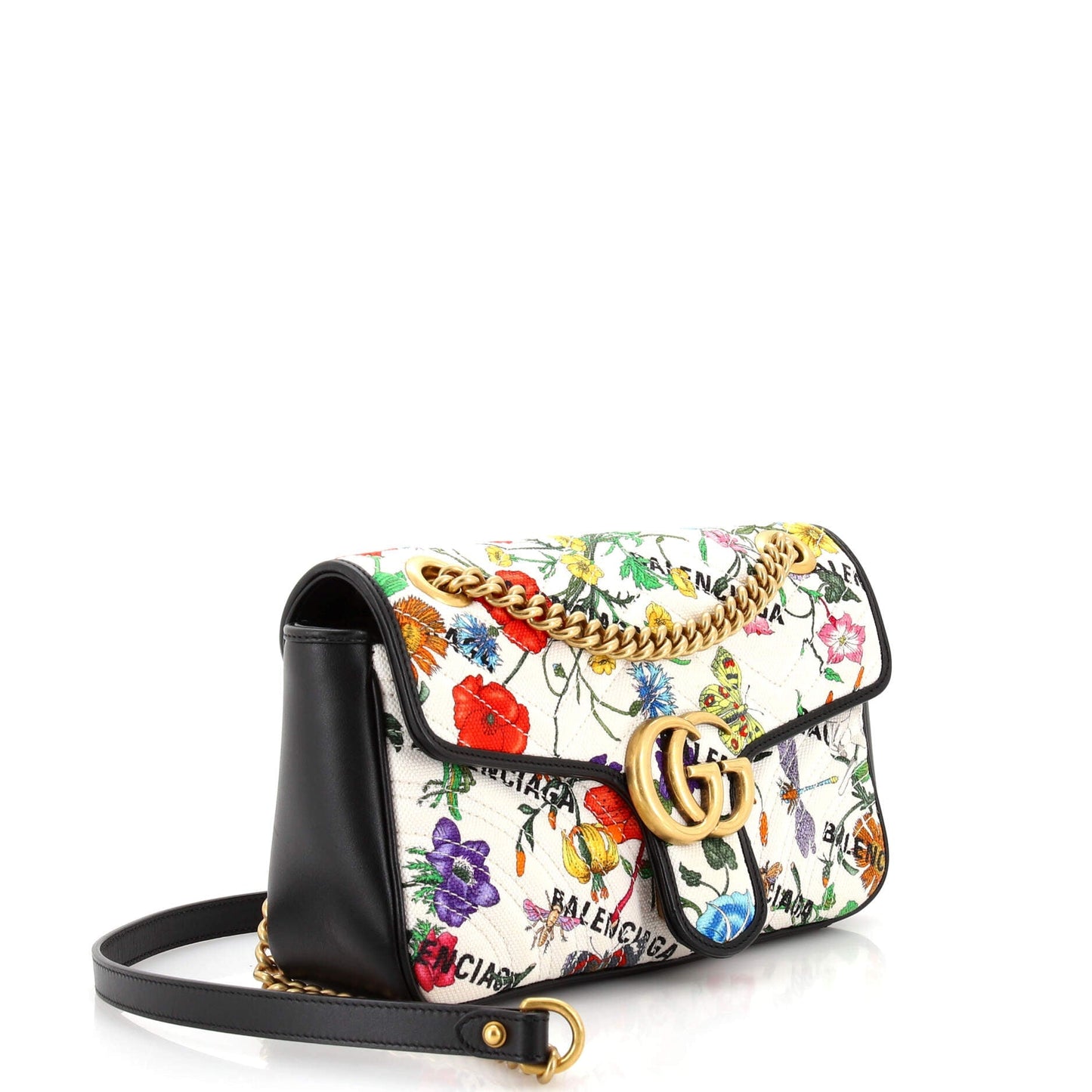 x Balenciaga The Hacker Project GG Marmont Flap Bag Matelasse Floral Canvas Small