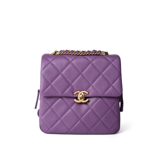 22P Purple Caviar Quilted Melody Chain BackPack w/ Aged Gold Hardware