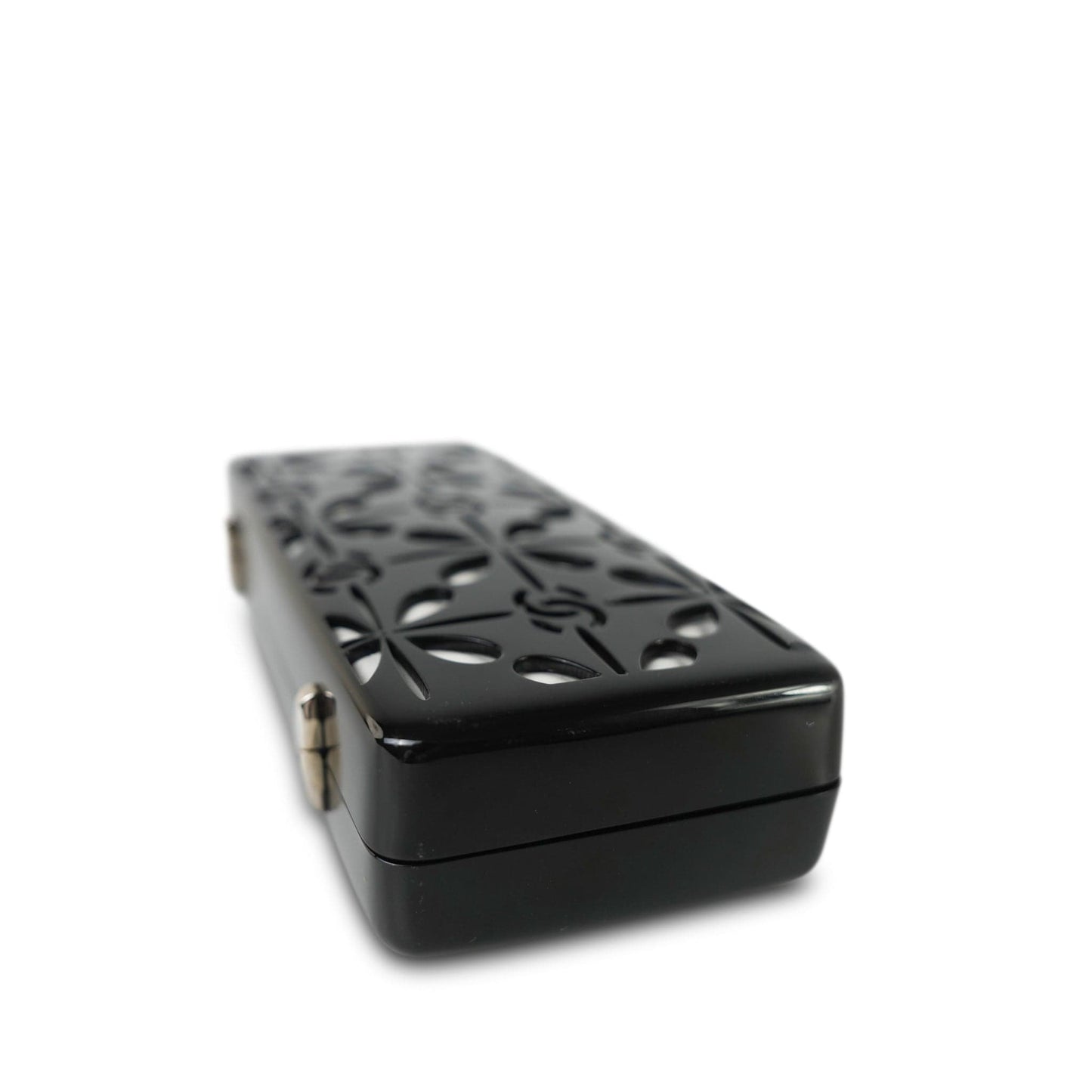 Black White CC Acrylic Minaudiere Box Clutch On Chain Silver Hardware