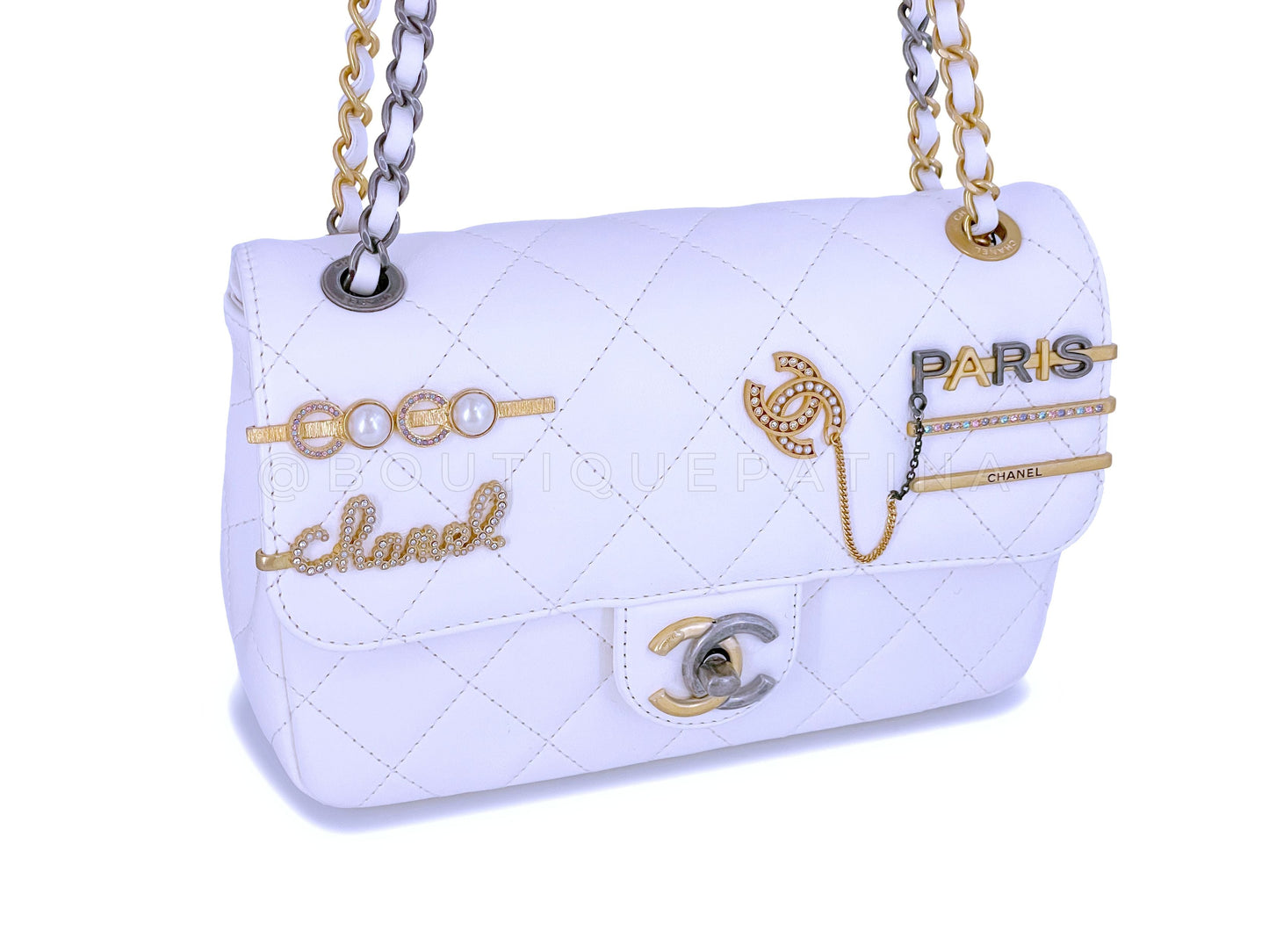 22C Chanel Limited White Charms Small Mini Cruise Flap Bag