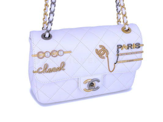 22C Chanel Limited White Charms Small Mini Cruise Flap Bag