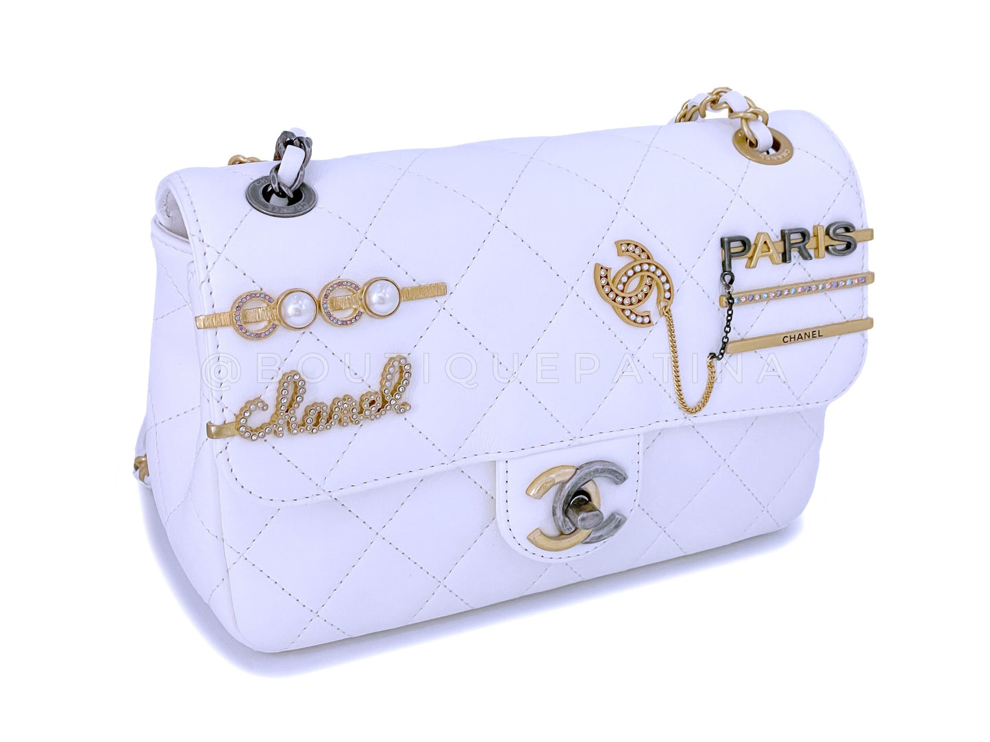 22C Chanel Limited White Charms Small Mini Cruise Flap Bag