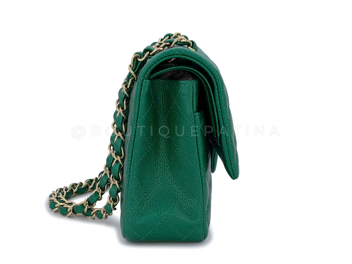 18S Chanel Iridescent Pearly Emerald Green Caviar Medium Classic Double Flap Bag GHW