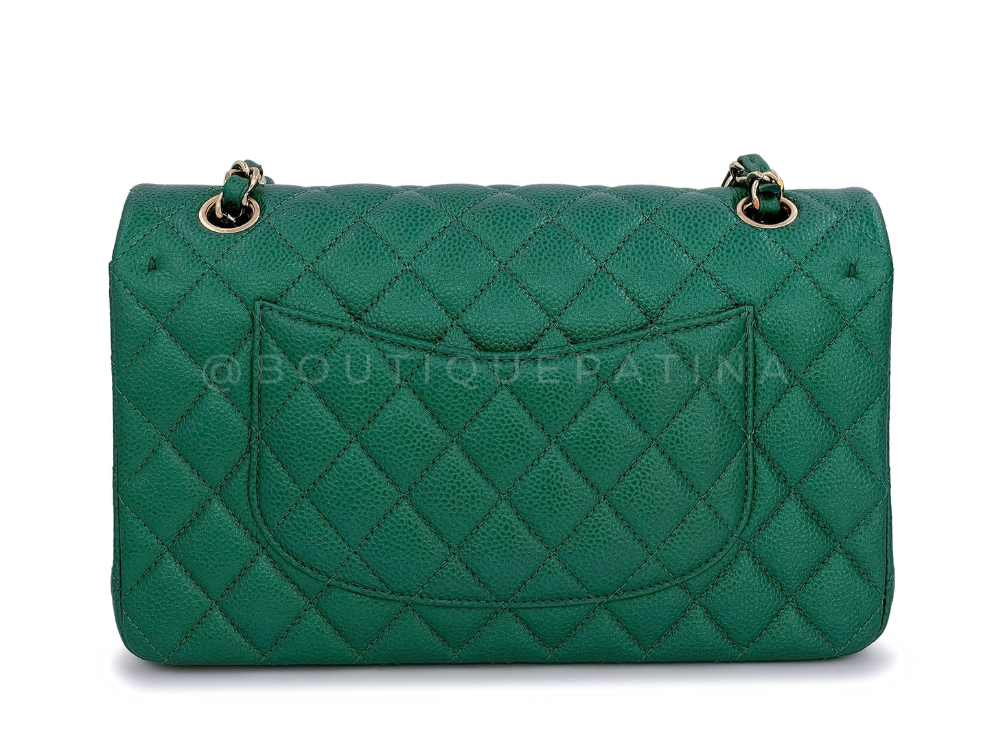 18S Chanel Iridescent Pearly Emerald Green Caviar Medium Classic Double Flap Bag GHW