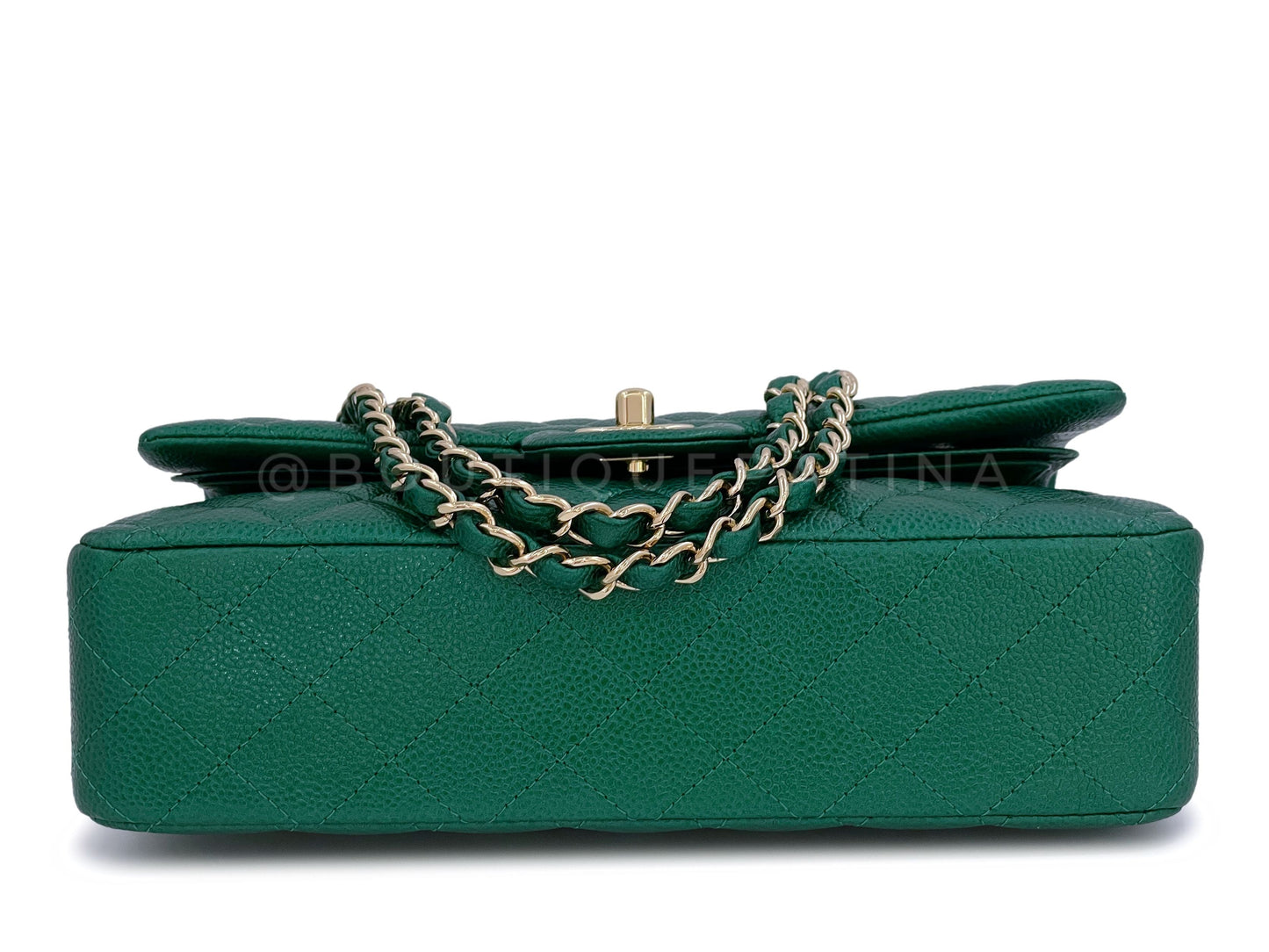 18S Chanel Iridescent Pearly Emerald Green Caviar Medium Classic Double Flap Bag GHW