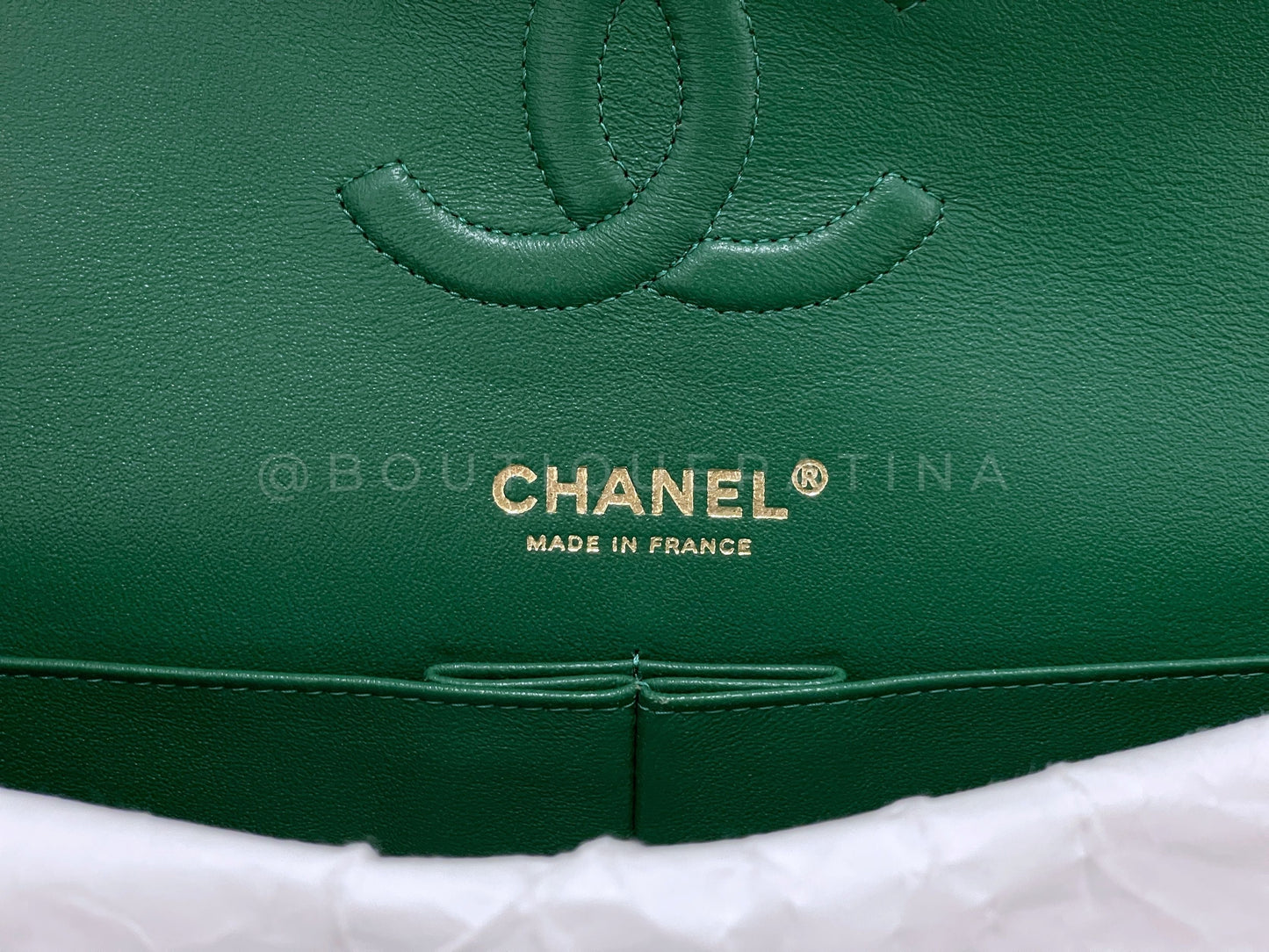 18S Chanel Iridescent Pearly Emerald Green Caviar Medium Classic Double Flap Bag GHW