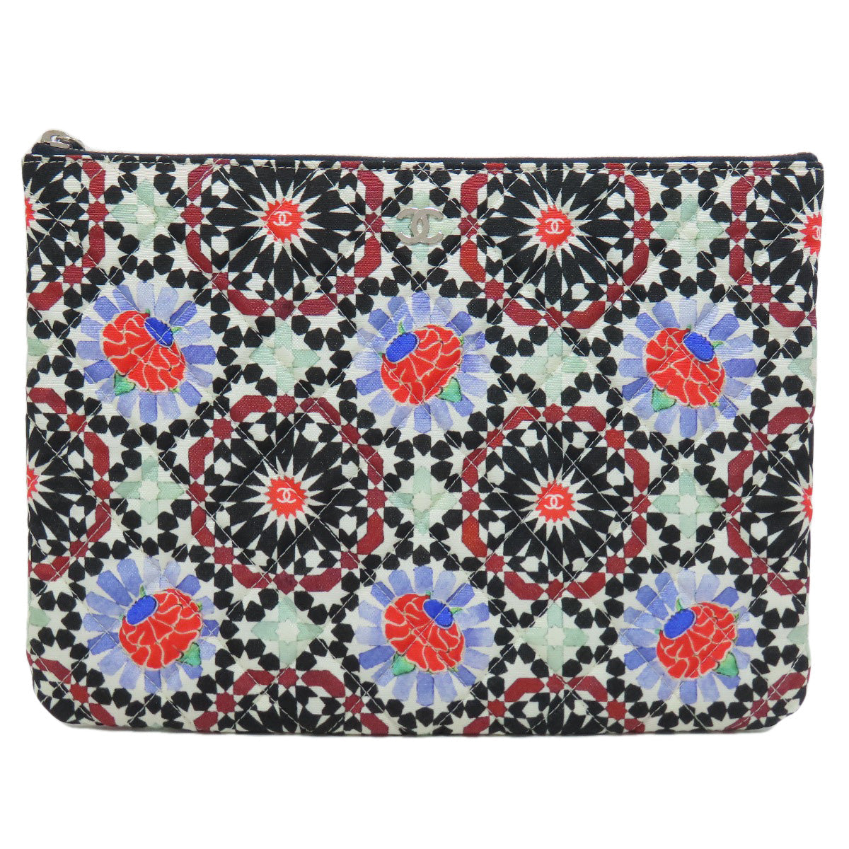 CHANEL Clutch bag quilting black Matelasse Flower Pattern Pouch Women Used