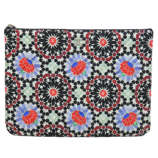 CHANEL Clutch bag quilting black Matelasse Flower Pattern Pouch Women Used