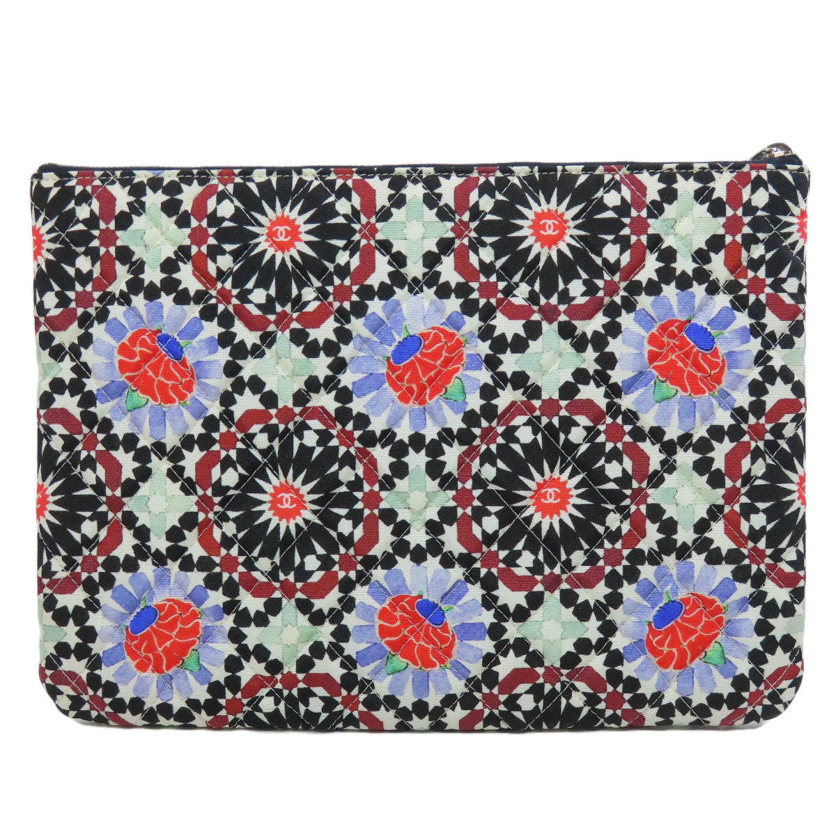 CHANEL Clutch bag quilting black Matelasse Flower Pattern Pouch Women Used