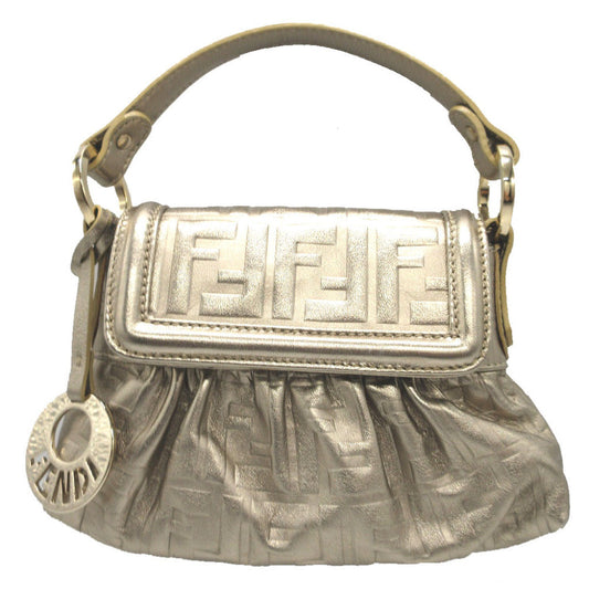 FENDI Pouch 8BK042 leather gold Mini Bag Shoulder Pouch Zucca Pattern Women Used