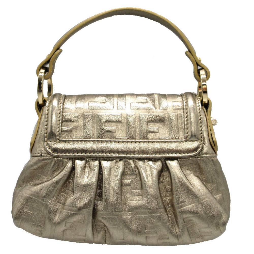 FENDI Pouch 8BK042 leather gold Mini Bag Shoulder Pouch Zucca Pattern Women Used