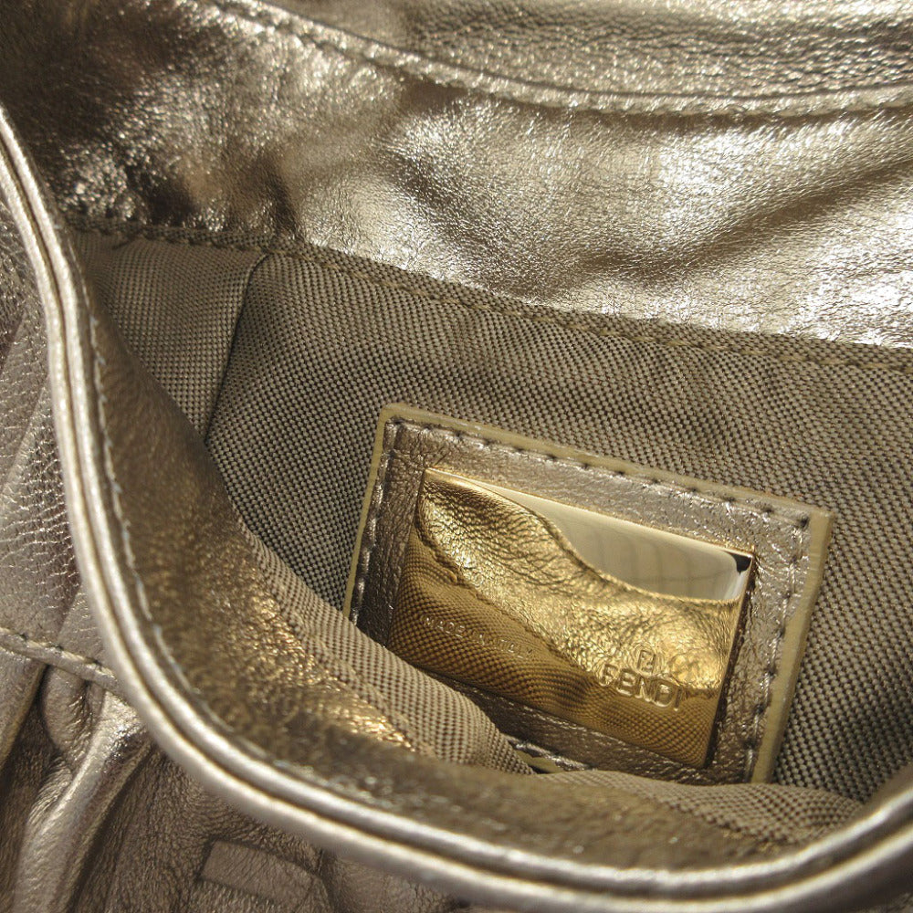 FENDI Pouch 8BK042 leather gold Mini Bag Shoulder Pouch Zucca Pattern Women Used