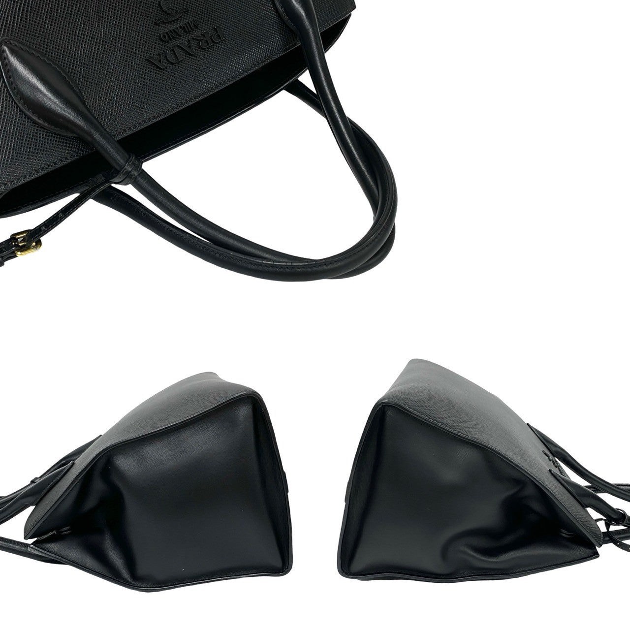 PRADA Shoulder Bag leather black monochrome