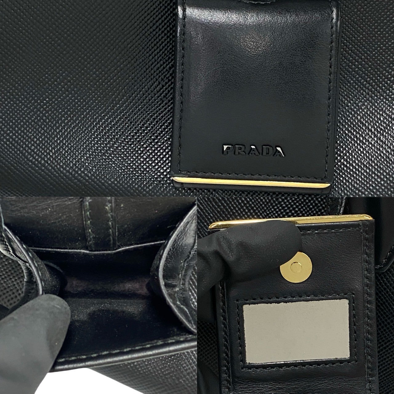 PRADA Shoulder Bag leather black monochrome