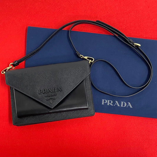 PRADA Shoulder Bag leather black