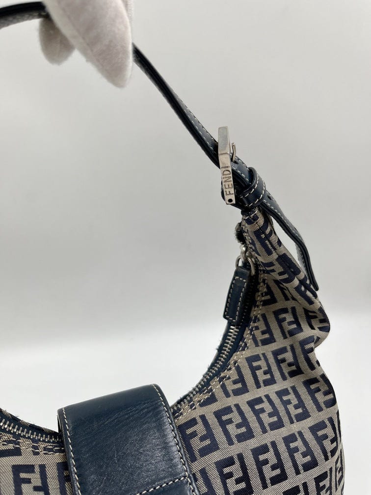 Vintage Fendi Half-Moon bag in blue Zucchino Canvas