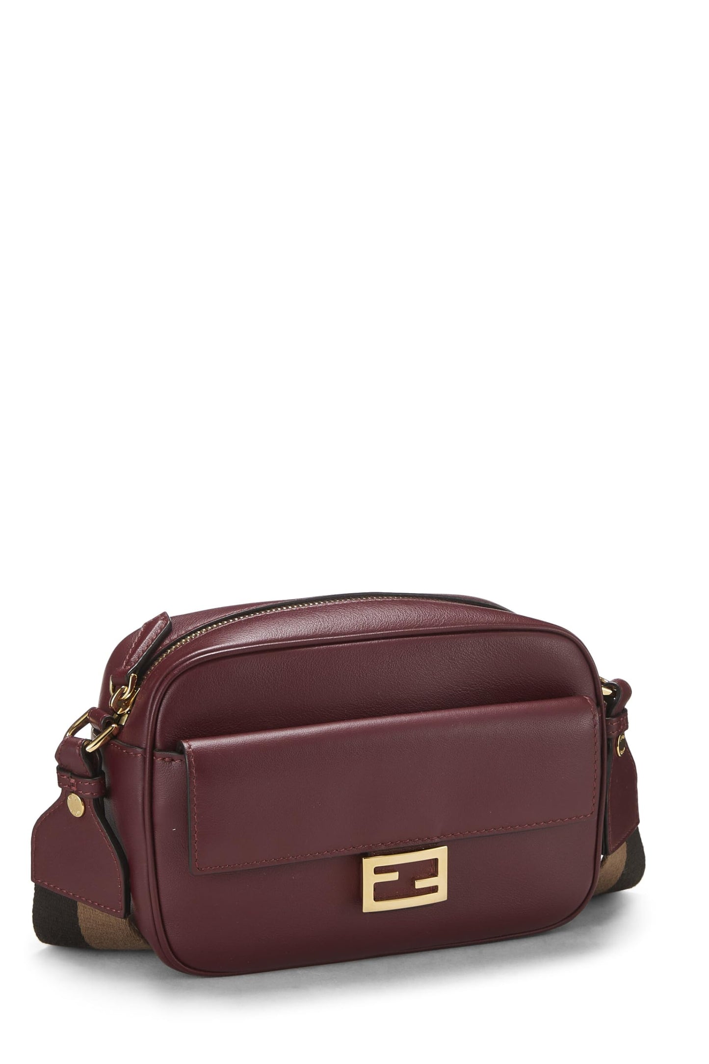 Fendi,  Burgundy Leather Baguette Camera Medium, Burgundy