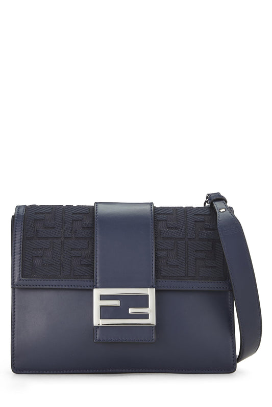 Fendi,  Navy Leather Flat Baguette Bag Medium, Navy