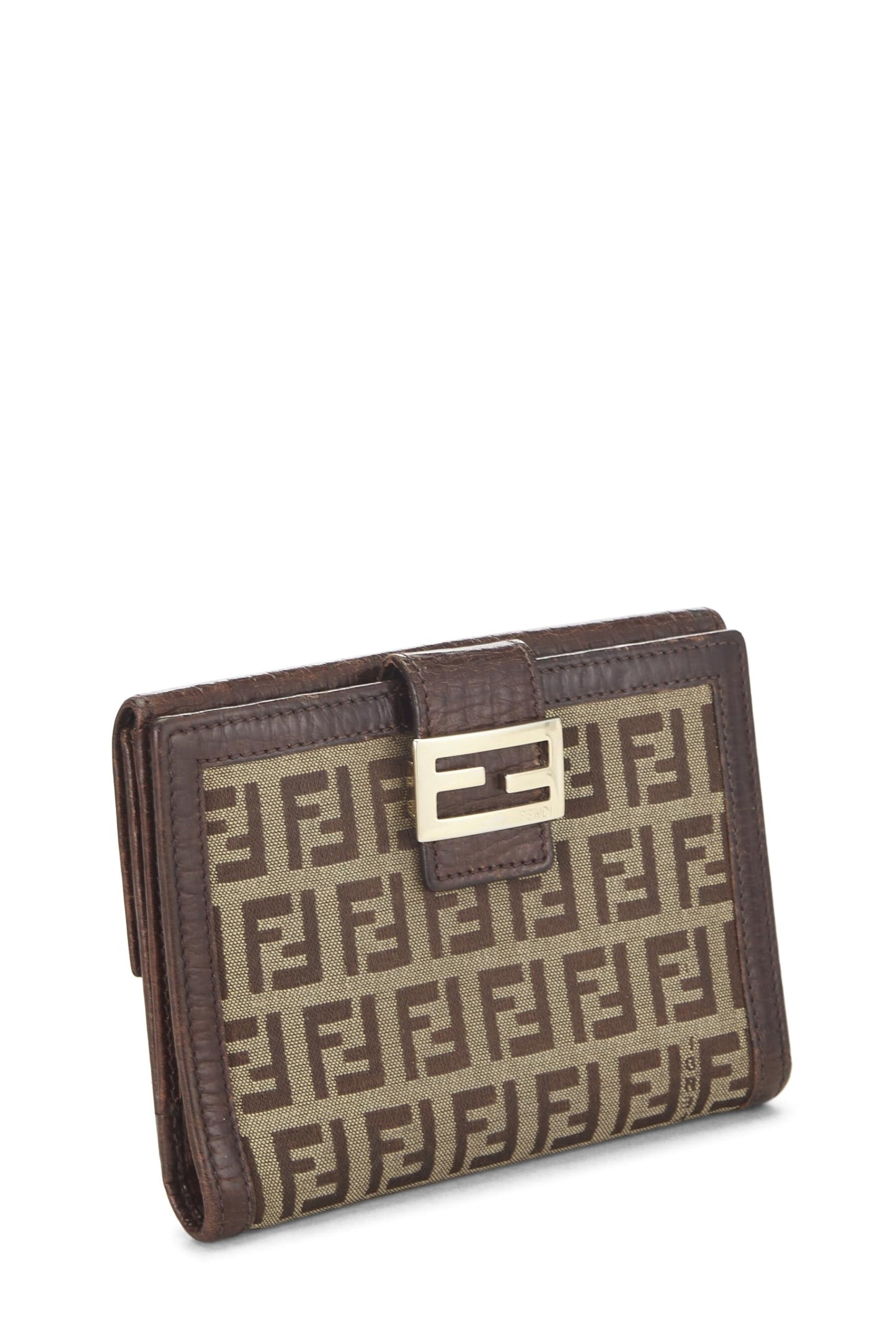 Fendi,  Brown Zucchino Canvas Compact Wallet, Brown