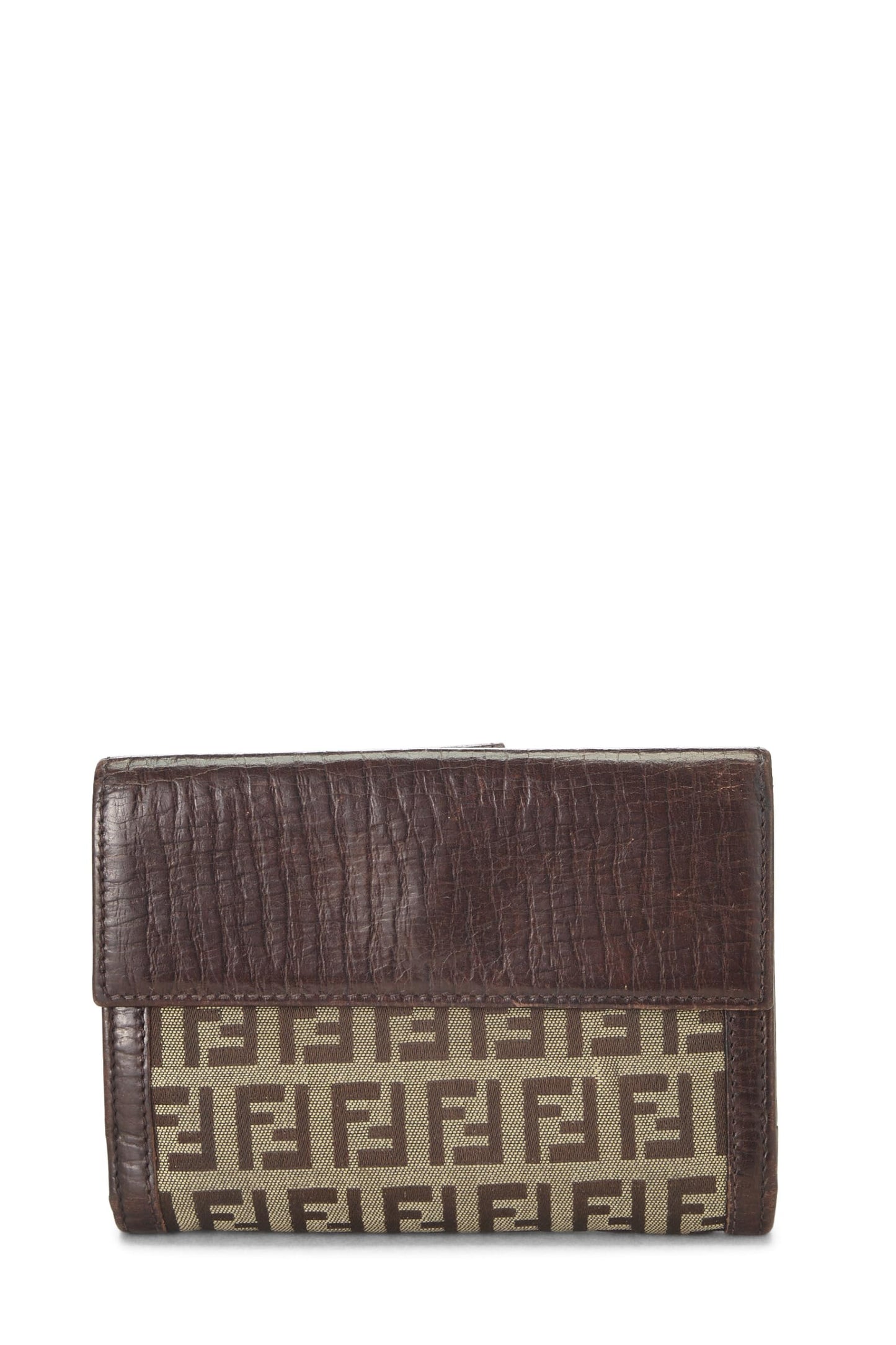 Fendi,  Brown Zucchino Canvas Compact Wallet, Brown