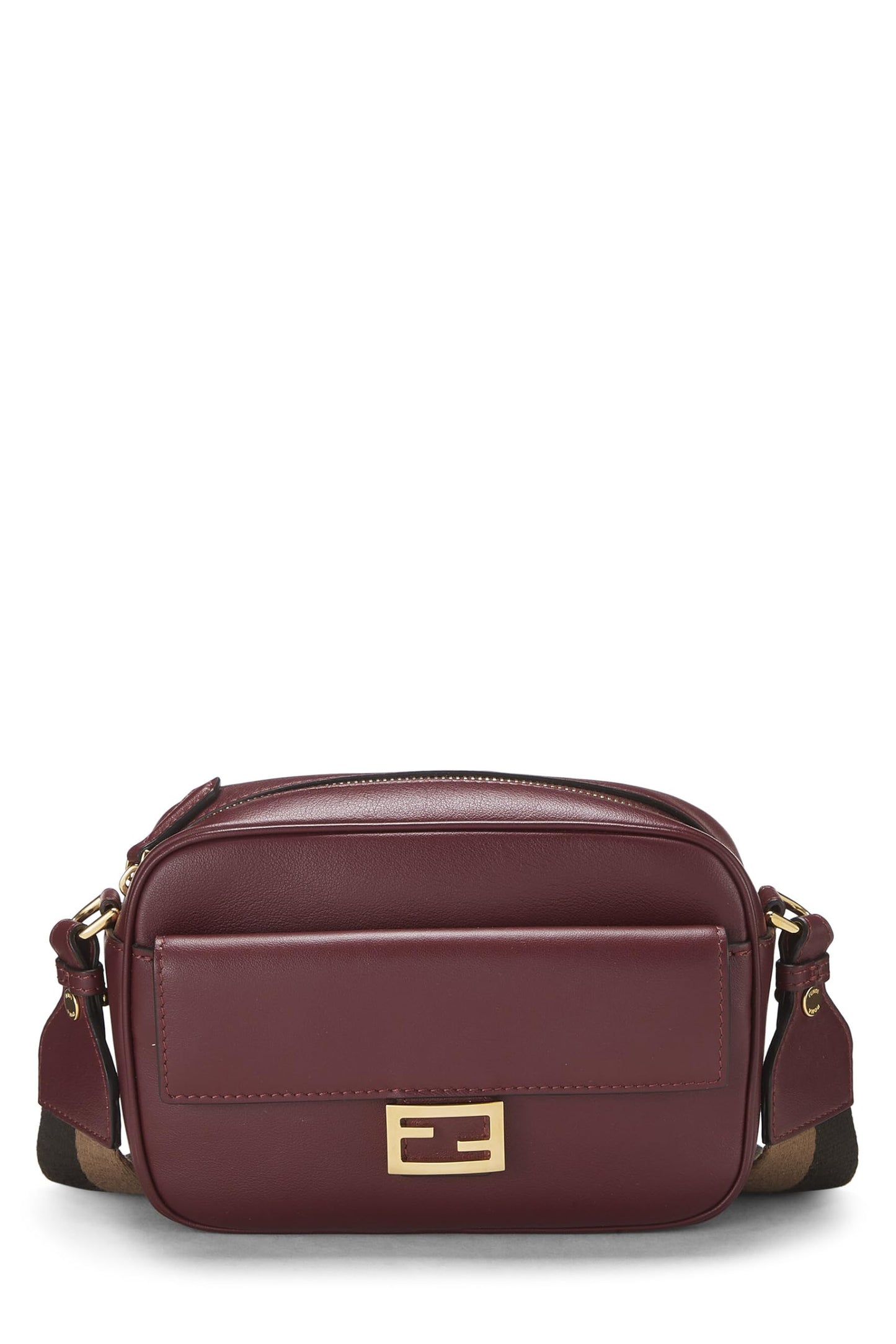 Fendi,  Burgundy Leather Baguette Camera Medium, Burgundy