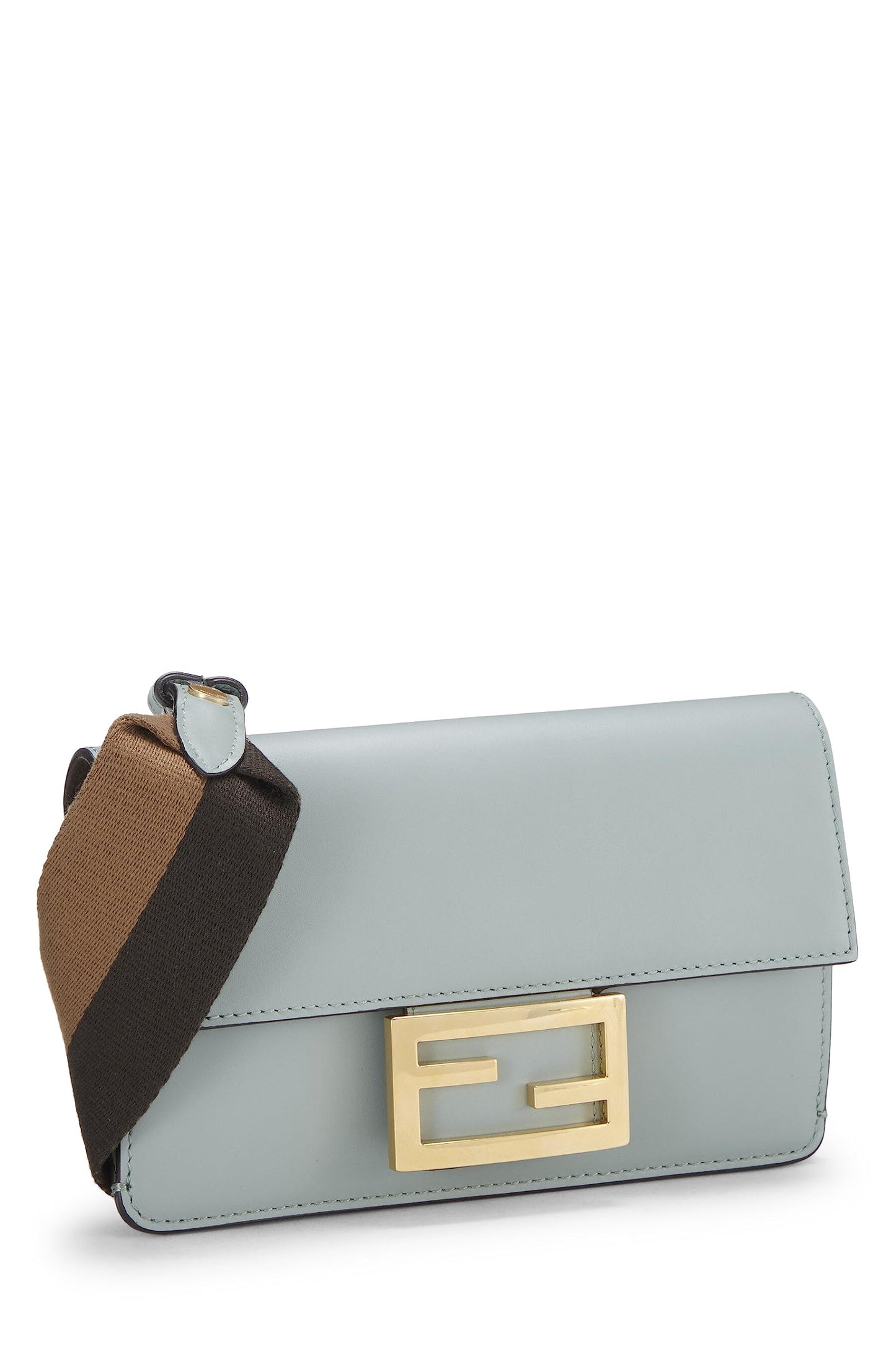 Fendi,  Green Leather Flat Baguette Bag Mini, Green