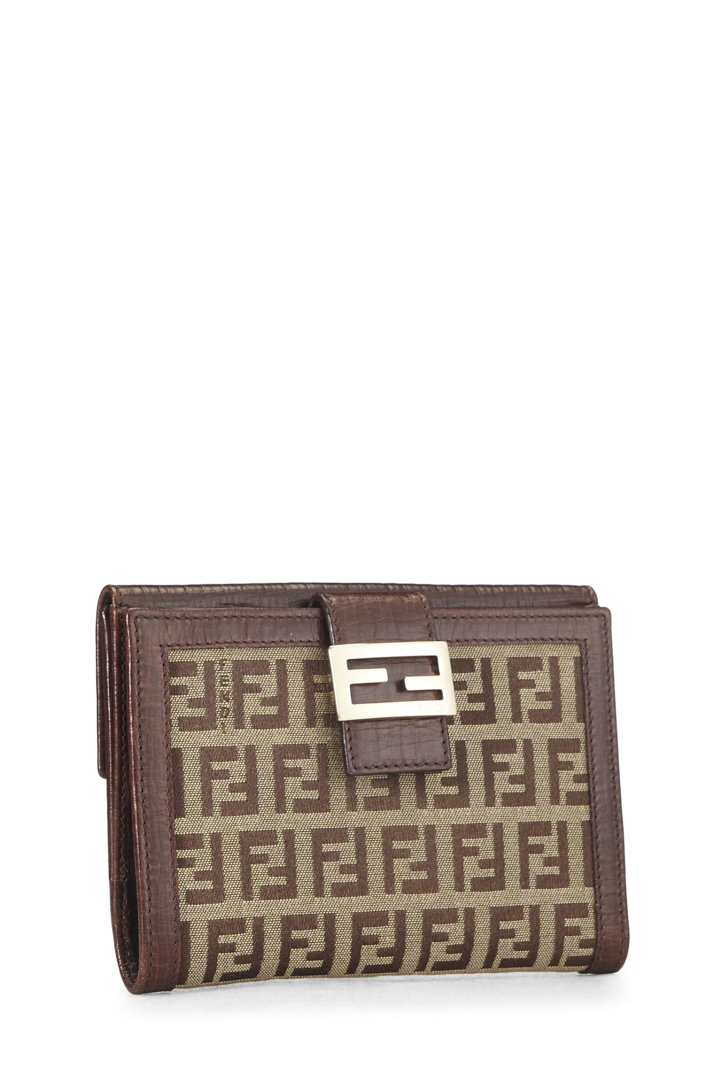 Fendi,  Brown Zucchino Canvas Compact Wallet, Brown