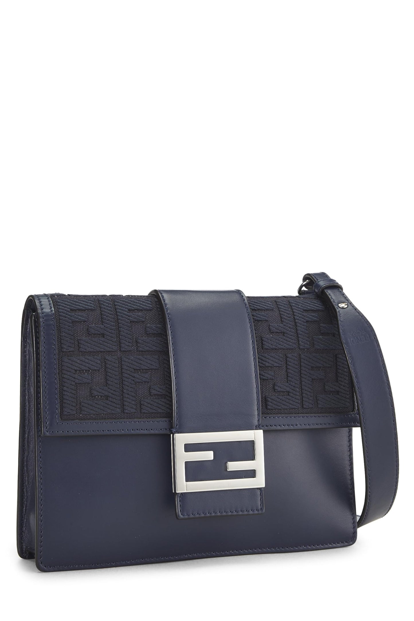 Fendi,  Navy Leather Flat Baguette Bag Medium, Navy