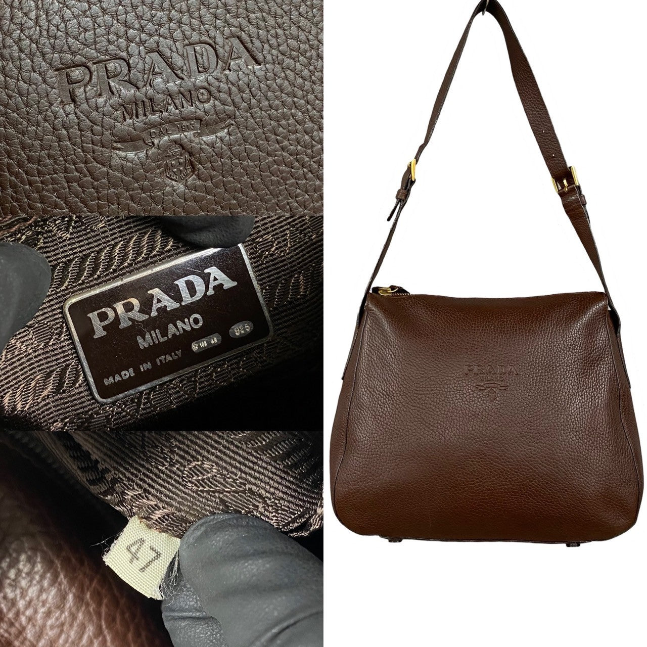 PRADA Shoulder Bag leather Brown