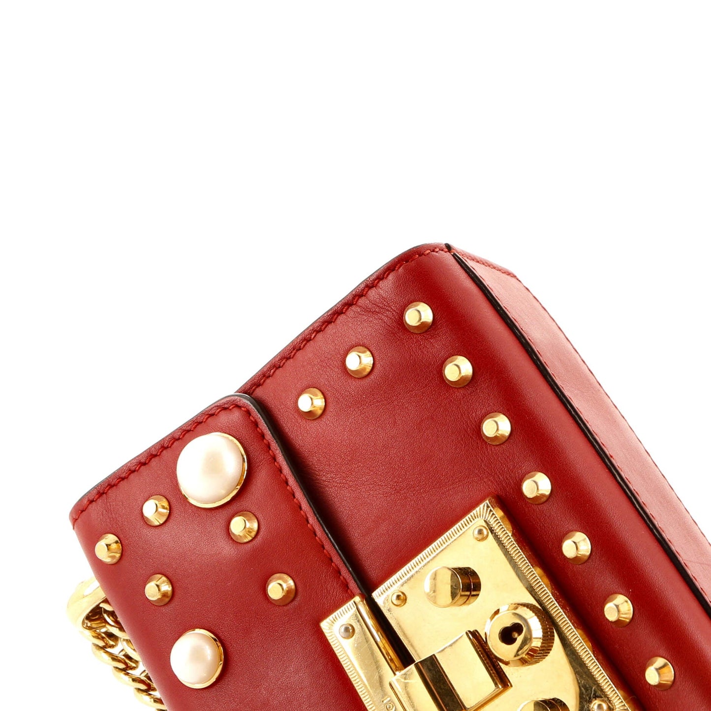 Pearly Padlock Shoulder Bag Studded Leather Small