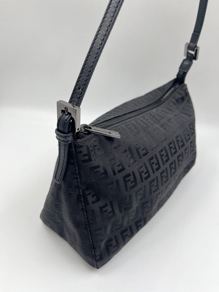 Vintage Fendi Pochette Bag in Black Zucchino Canvas