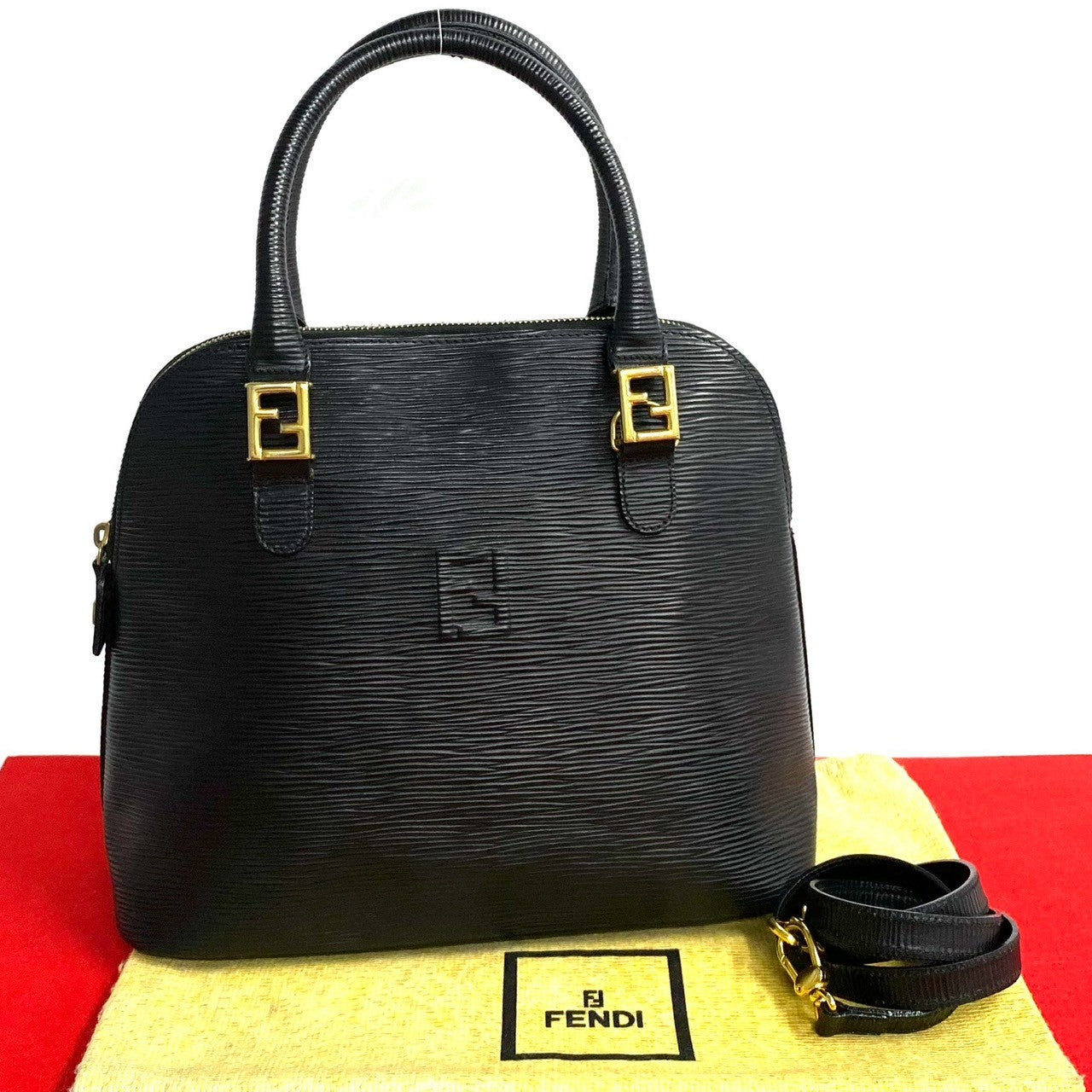 FENDI Shoulder Bag Epi Leather black