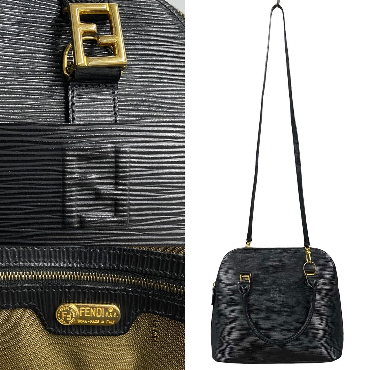 FENDI Shoulder Bag Epi Leather black